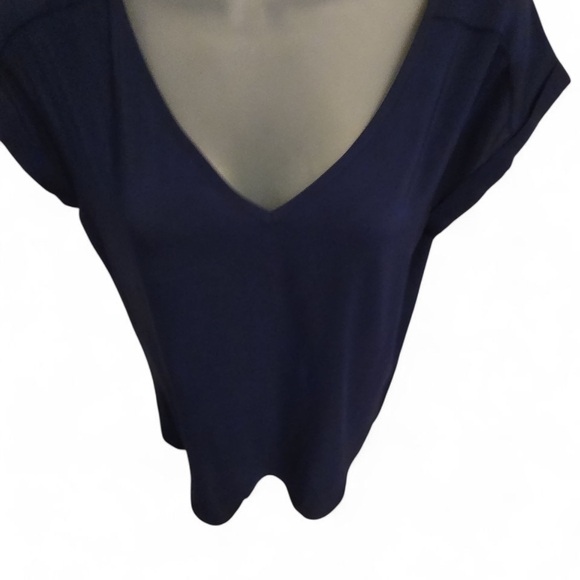 Express Deep Blue V-Neck Short Sleeve Top - Picture 1 of 4